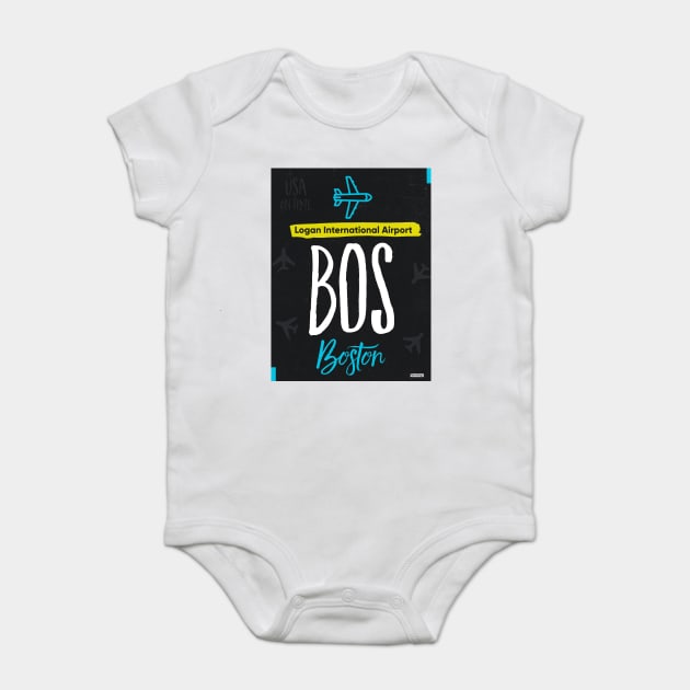 BOS BOSTON airport tag Baby Bodysuit by Woohoo